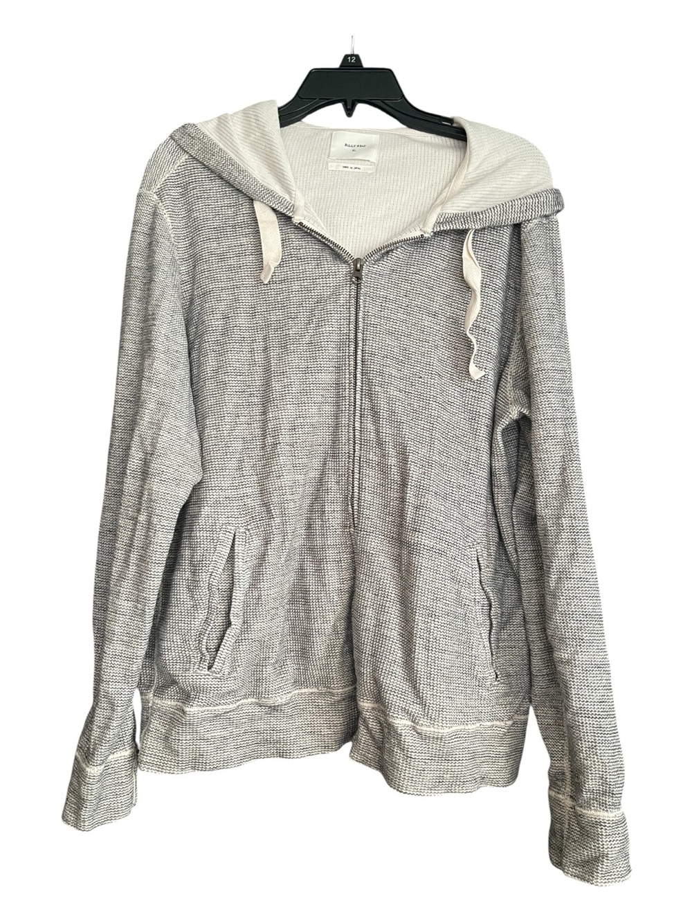 Billy Reid Men's 100% Cotton Full Zip Hodie Textured Waffle Knit Gray XL